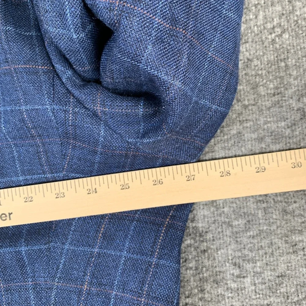 Jack Victor Blazer Jacket Men 54R E Thomas Linen Silk Kingwood Windowpane Blue
